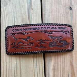 Vintage Handmade Leather Wallet Coon Hunting Bifold Hand Tooled Whipstitch USA